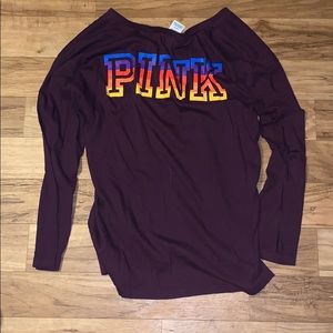 Rainbow maroon long sleeve v-neck
